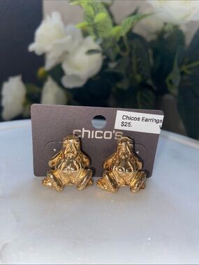 Chico's Gold Tone Frog Stud Earrings